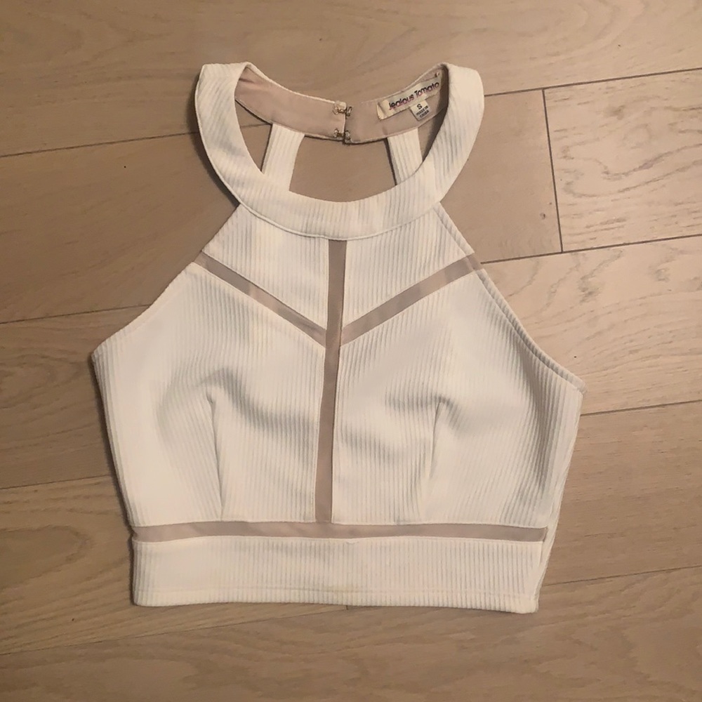 Cropped Halter Top with Sheer Detail